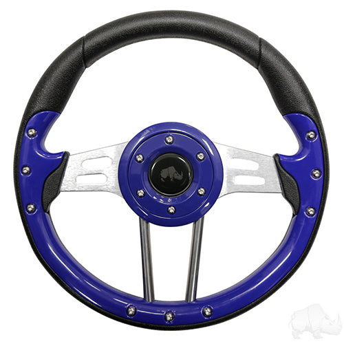 Steering Wheel, Aviator 4 Blue Grip/Brushed Aluminum Spokes 13