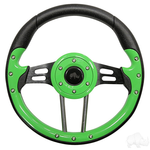 Steering Wheel, Aviator 4 Lime Green Grip/Black Spokes 13