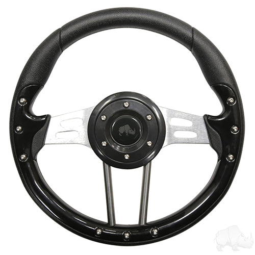 Steering Wheel, Aviator 4 Black Grip/Brushed Aluminum Spokes 13
