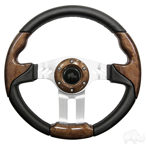 Steering Wheel, Aviator 5 Woodgrain Grip/Brushed Aluminum Spokes 13