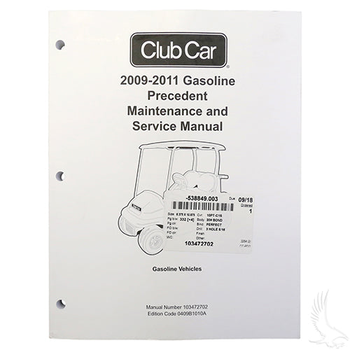 Maintenance & Service Manual, Club Car Precedent Gas 09-11