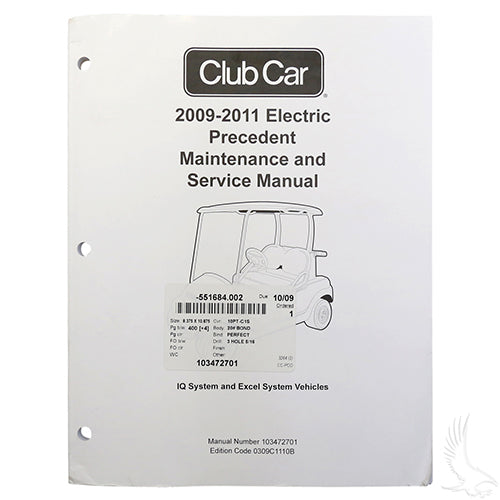 Maintenance & Service Manual, Club Car Precedent Electric 09-11