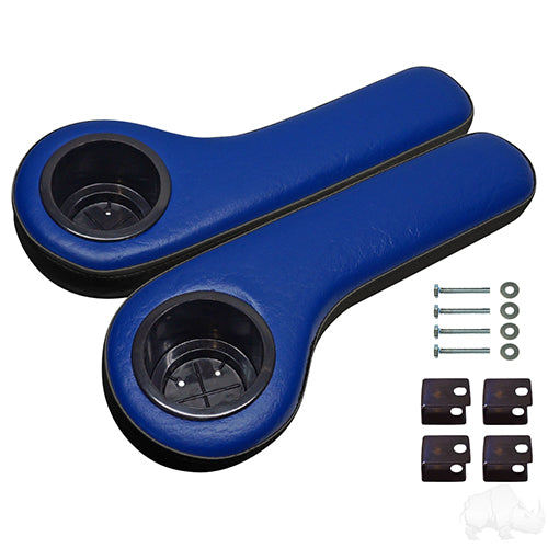 Universal Arm Rest Set with Cup Holders, Black and Blue