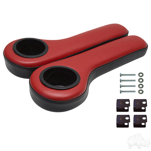 Universal Arm Rest Set with Cup Holders, Black and Red