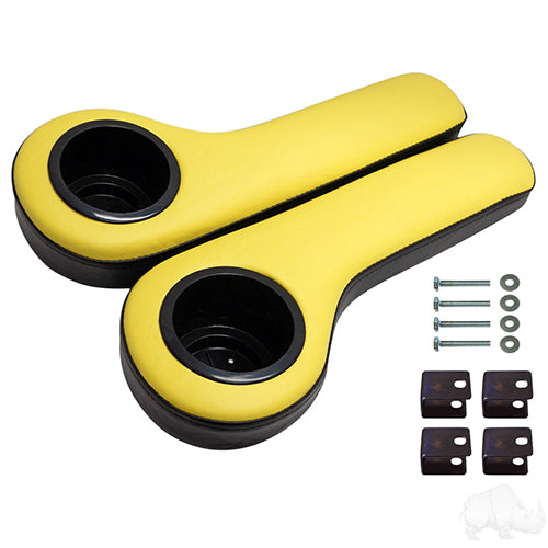 Universal Arm Rest Set with Cup Holders, Black and Yellow